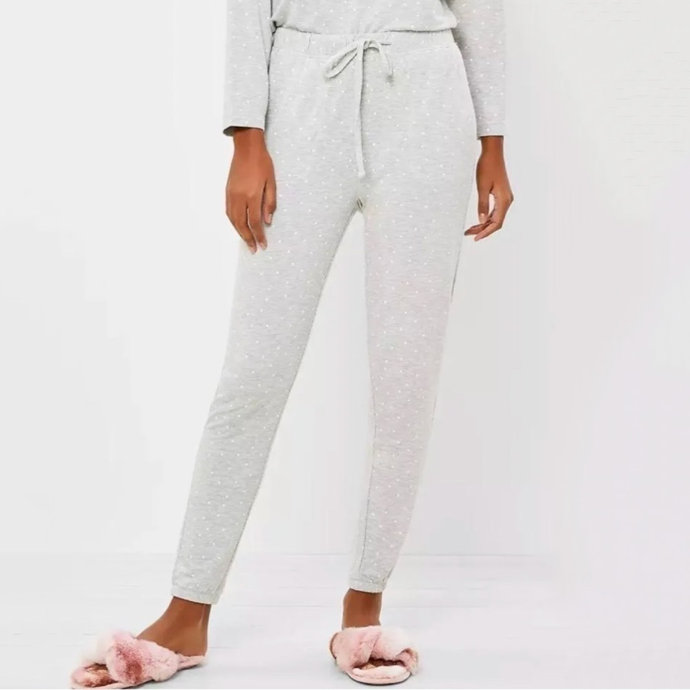 NWT Loft Polka Dot Drawstring Pajama Lounge Joggers in Grey/White - Picture 2 of 9
